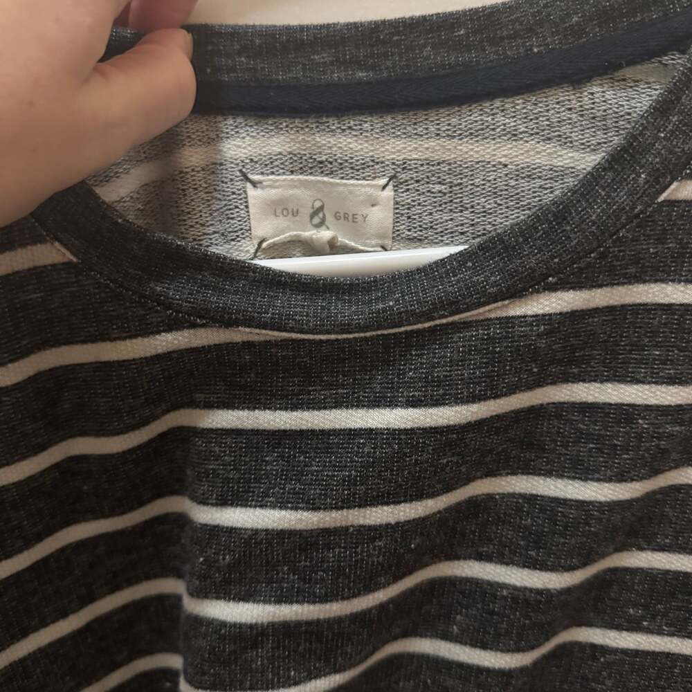 Lou & Grey Black White Striped Crewneck Side Zippers Long Sleeve M - Picture 2 of 3
